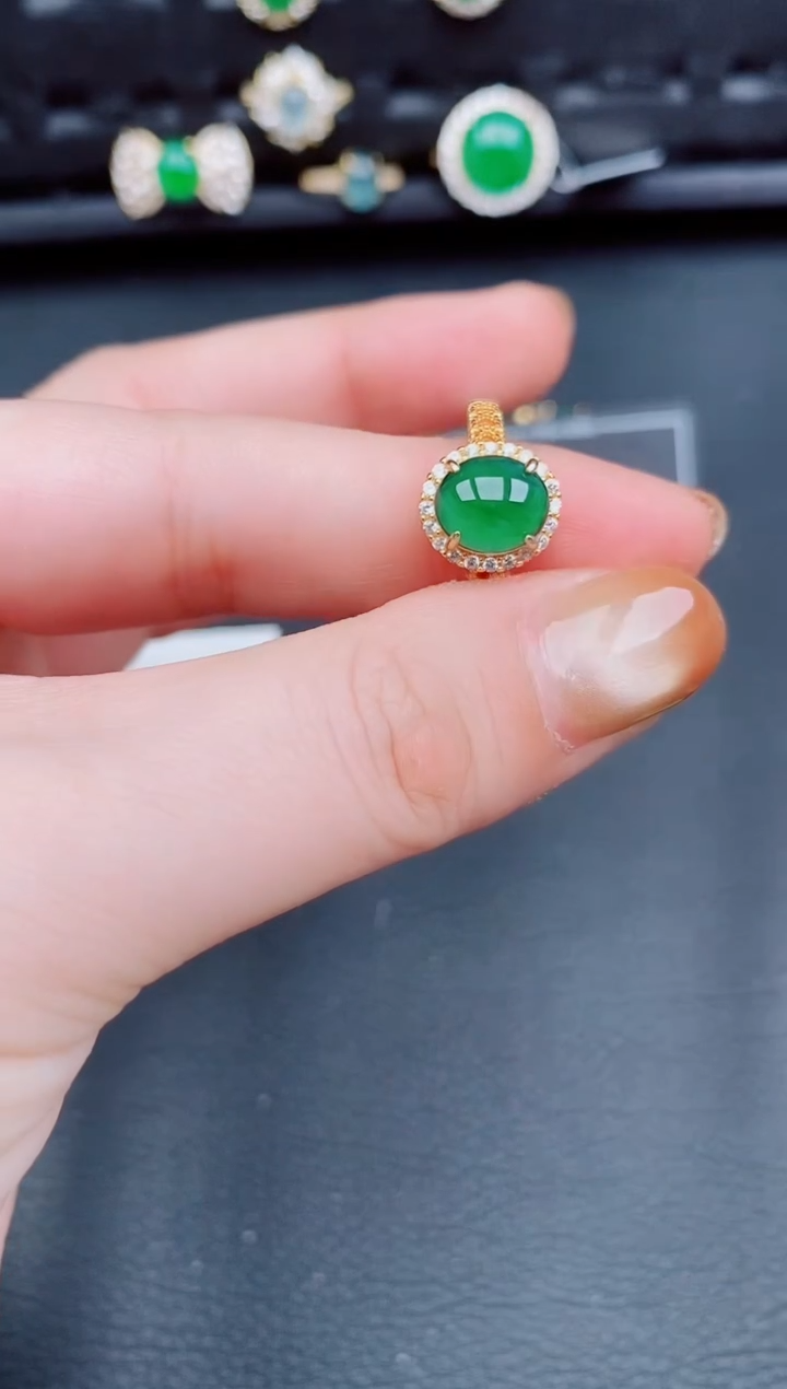 【闪购商品】翡翠戒指银S925镶嵌天然a货翡翠437