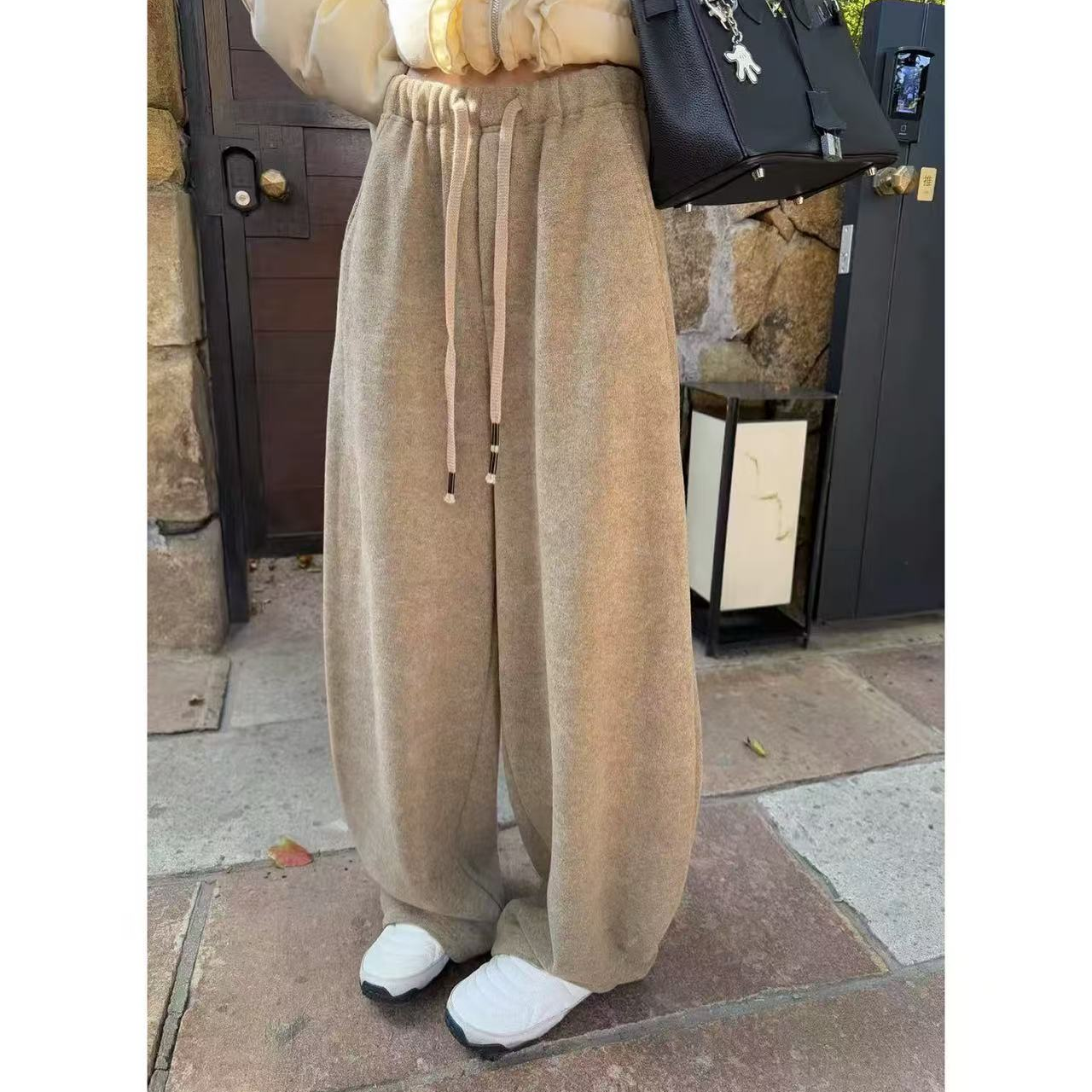 『XIONGX』2025慵懒风保暖休闲裤拼接显瘦纯色宽松高腰