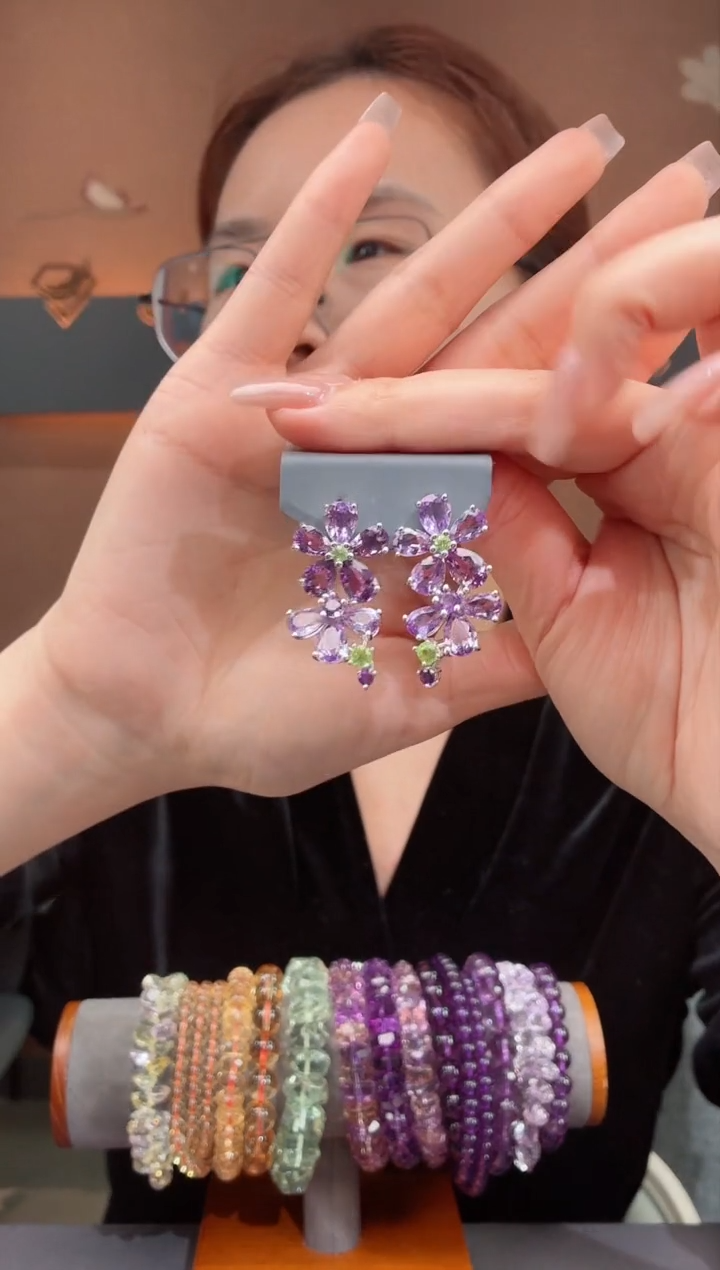 【闪购商品】耳钉银S925镶嵌紫晶紫晶耳钉