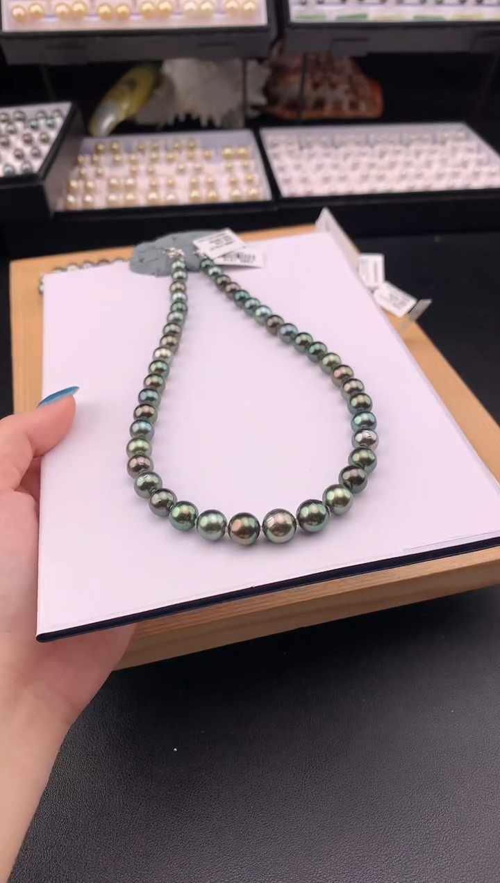 银S925镶嵌颈饰海水珍珠大溪地海水珍珠项链炫彩8-11mm