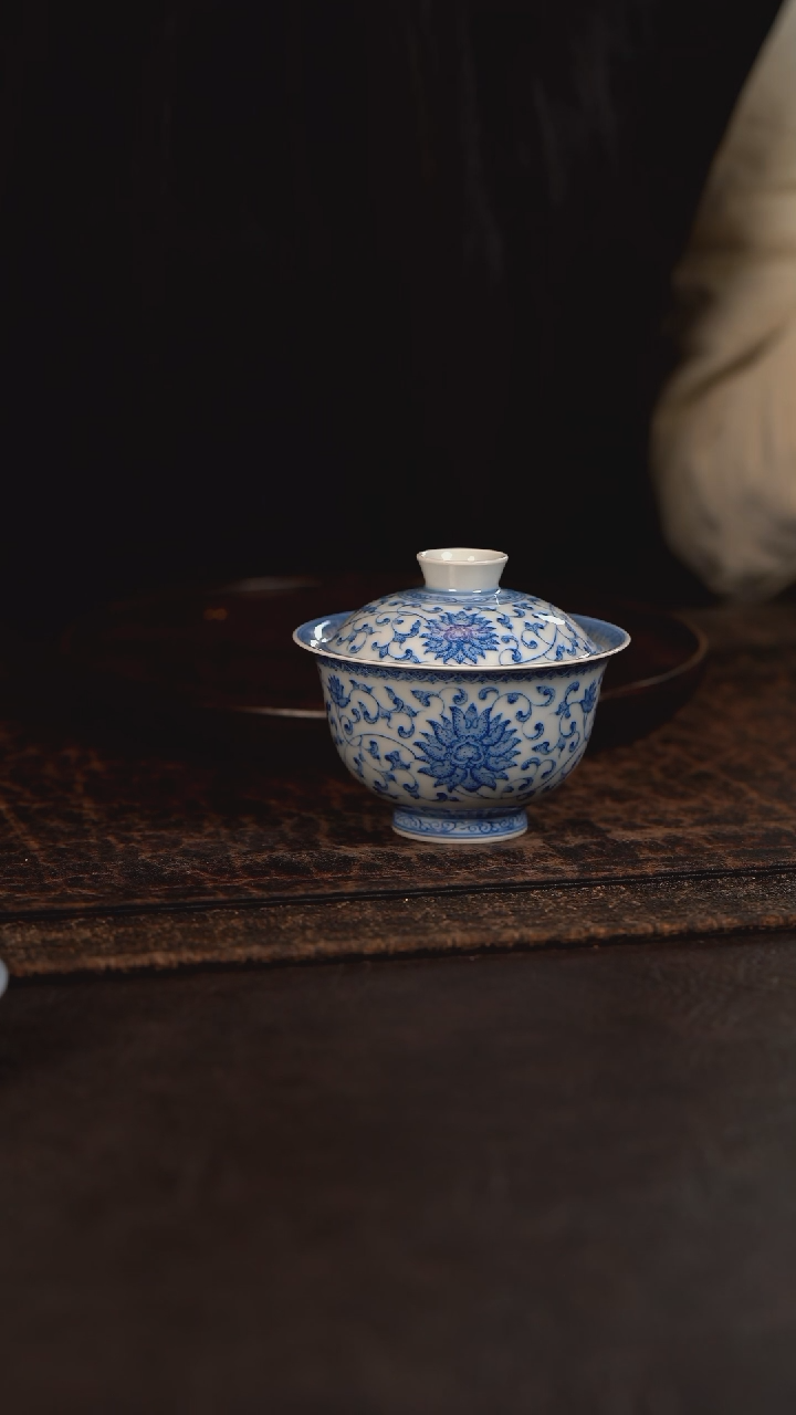 【闪购商品】杯聚澜堂点工缠枝莲二才盖碗