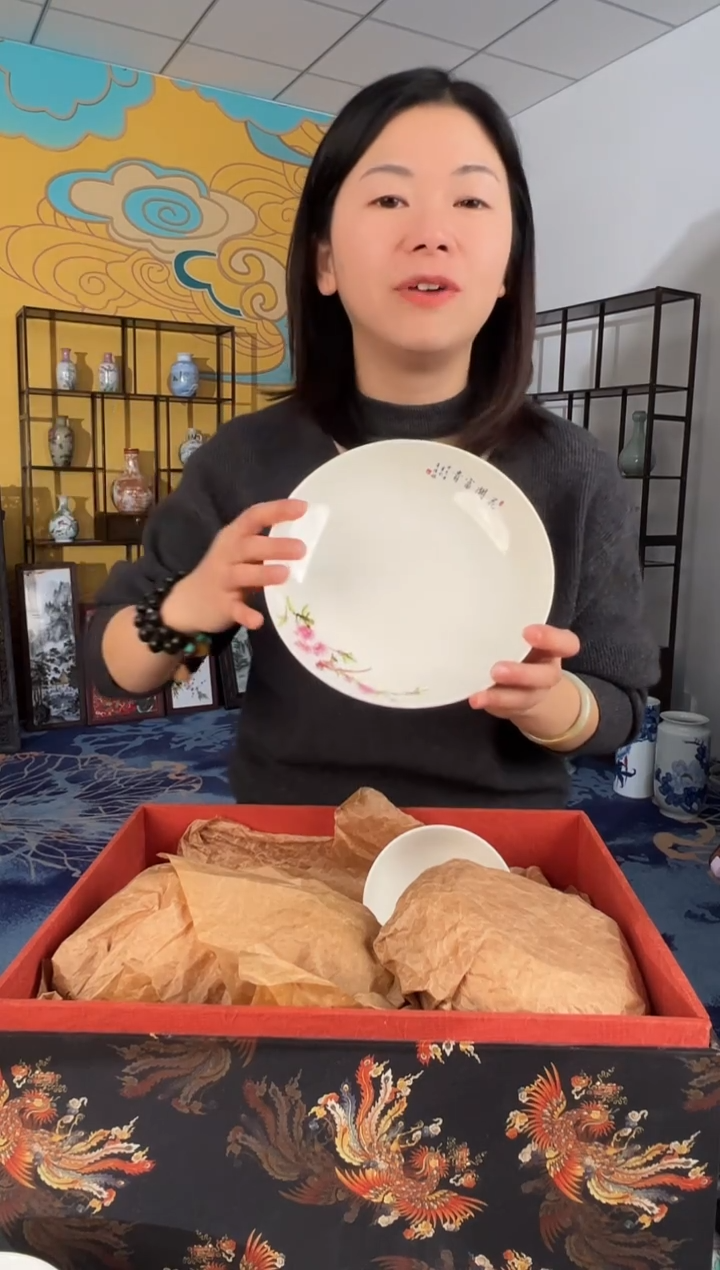 摆件瓷景德镇水点桃花盘子