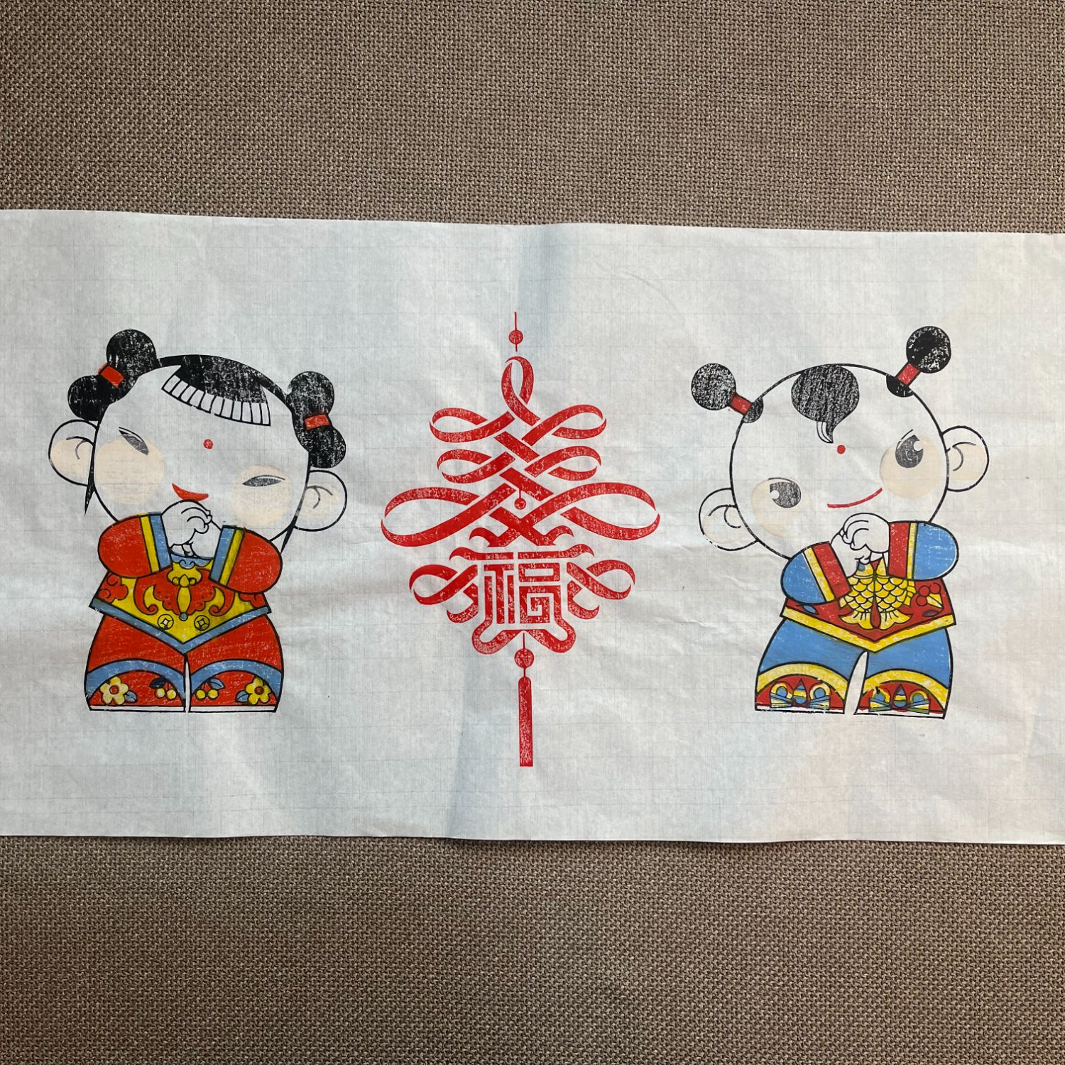 朱仙镇木板年画纯手工木板拓印福娃二宝非遗传承天义德老店