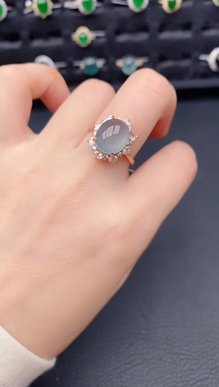 银S925镶嵌戒指翡翠天然a货翡翠206