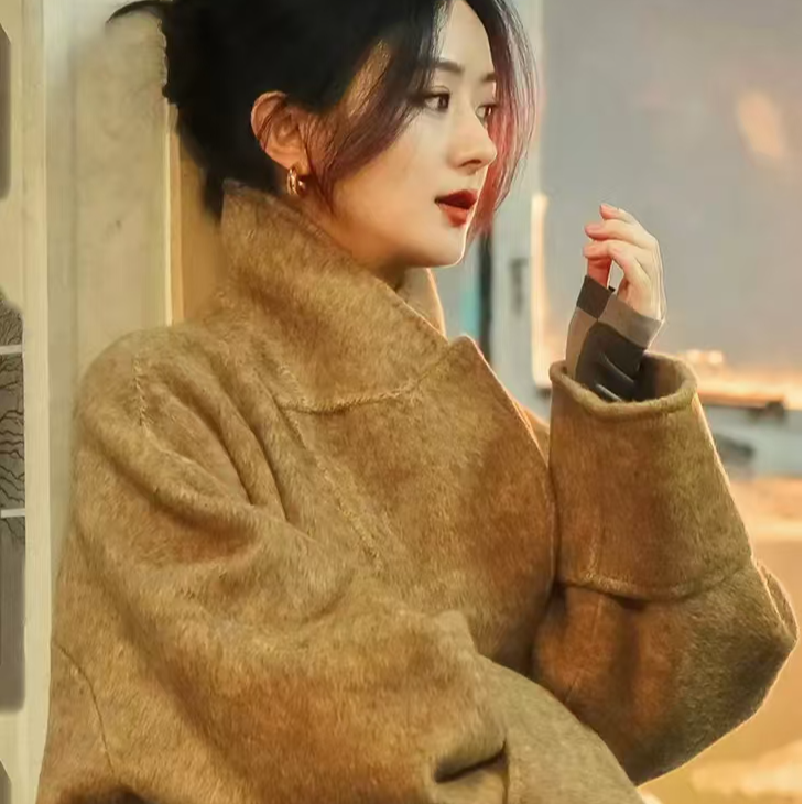 乔妍的心事赵丽颖同款流沙金2024冬季新款双面羊毛大衣女中长款
