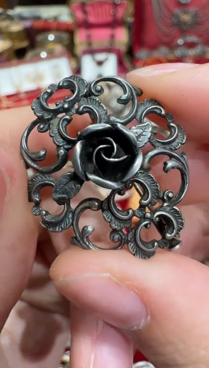 非金属无德国TK品牌，835老银，玫瑰花胸针