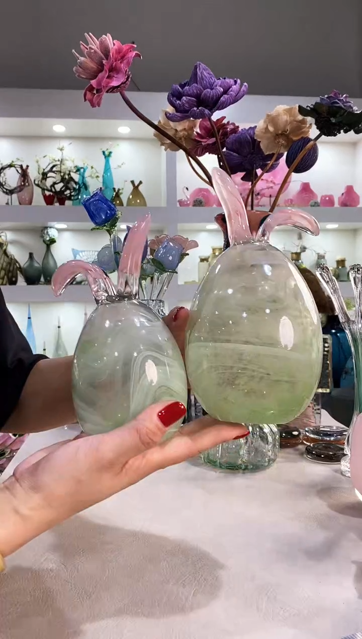 慕忆家手作琉璃花瓶瑕一对