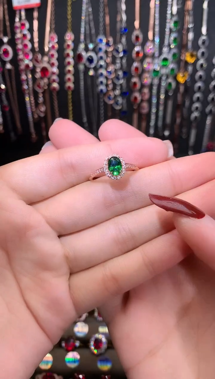 【闪购商品】透辉石戒指银S925镶嵌玫瑰金