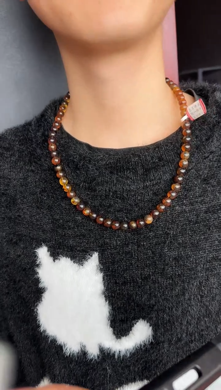 琥珀颈饰未镶嵌#23缅甸琥珀金翁珀妈妈链8mm