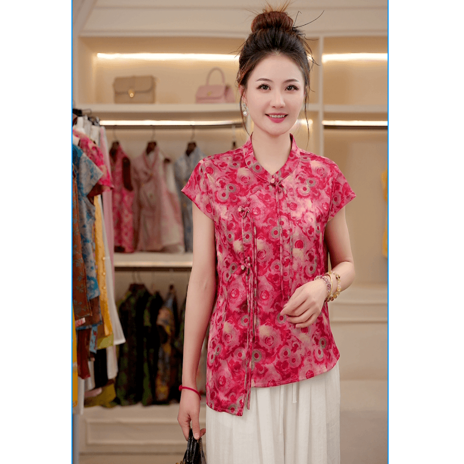 【湛云】新中式国风立领斜开襟三盘扣长流苏气质提花上衣