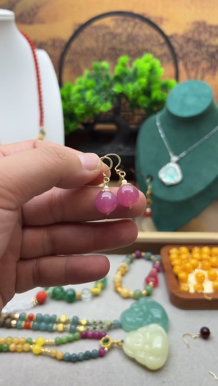 碧玺猫眼耳饰14K金镶嵌E423      