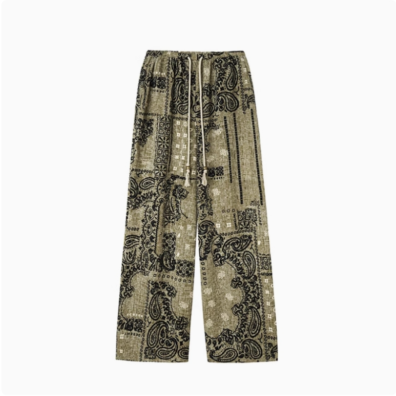 LABER THREExTHE ENES设计师品牌25新款度假风腰果印花阔腿长裤