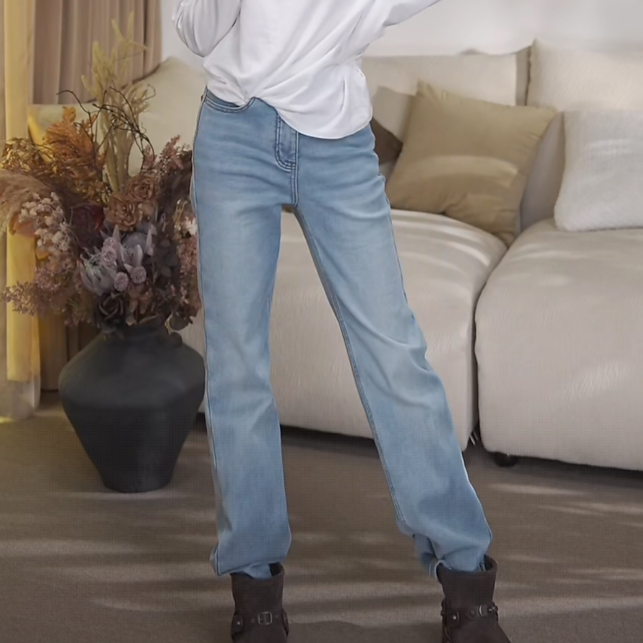 JW/静稳2025新品时尚休闲设计师款潮流女装加绒牛仔裤5552532