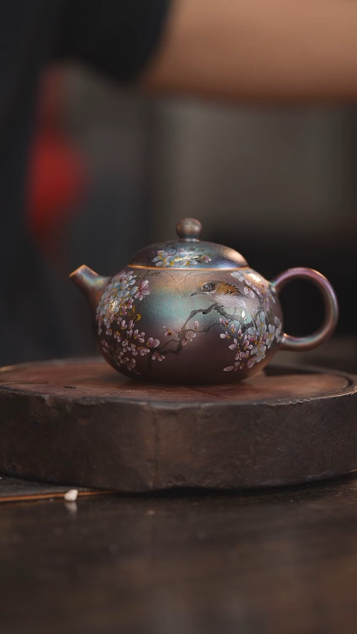 【闪购商品】杯160柴房陶瓷柴烧 窑宝花鸟瓷壶