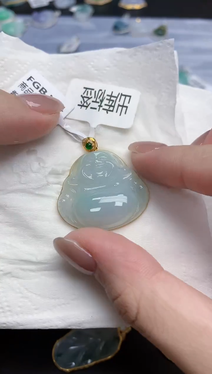 【闪购商品】翡翠颈饰18K金镶嵌天然缅甸翡翠A货