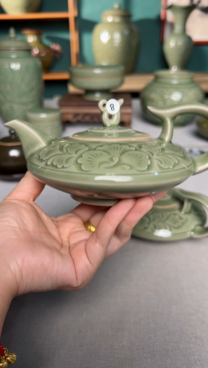 【闪购商品】其他耀州窑纯手工牡丹扁壶微瑕福利8号