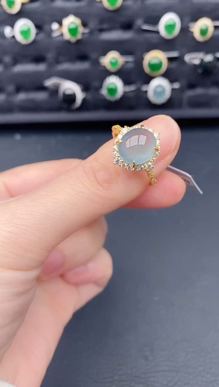 银S925镶嵌戒指翡翠天然a货翡翠496