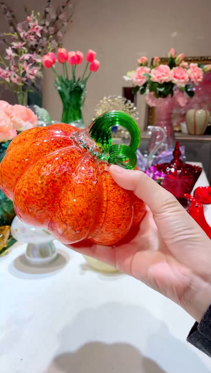 【闪购商品】琉璃手工艺品橙色绿藤南瓜  微瑕