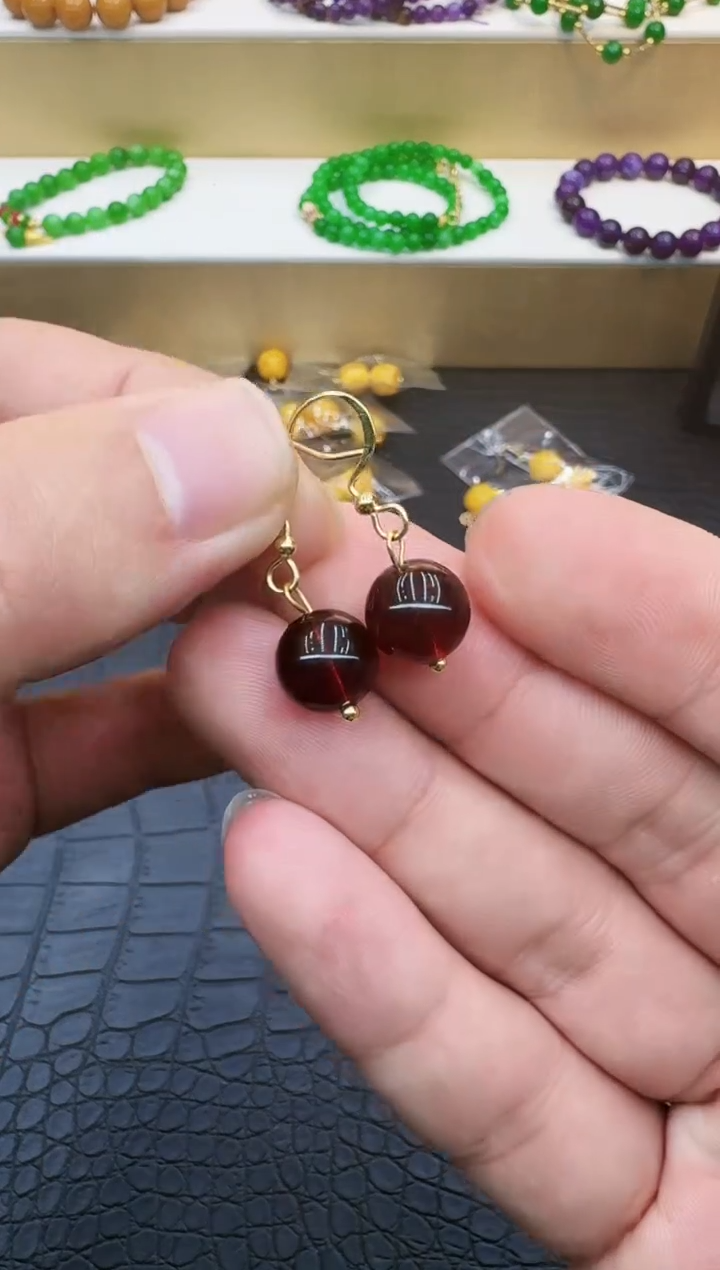 【闪购商品】血珀耳饰14K金镶嵌006