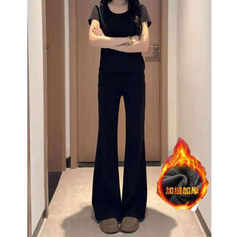 黑色时尚微喇牛仔裤女2025秋冬爆款垂感高腰显瘦窄版宽松阔腿裤