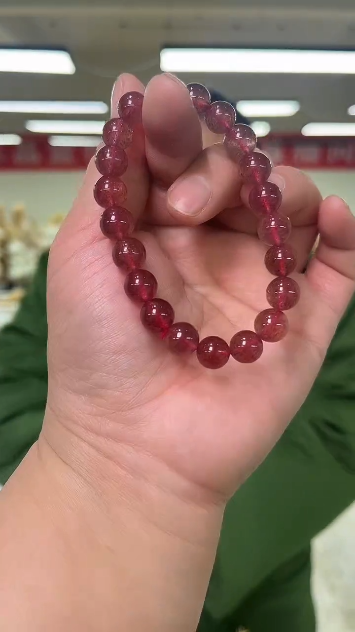 【闪购商品】石英质玉手链未镶嵌天然草莓晶手串多样性发一9mm