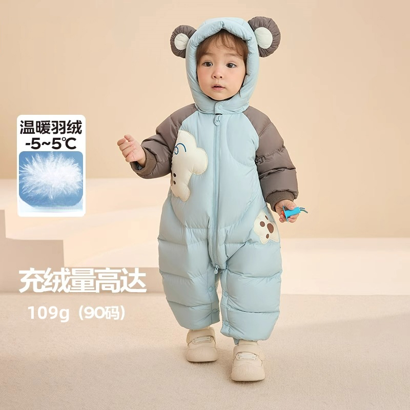 （商场同款）加厚白鸭绒羽绒服连体衣婴儿