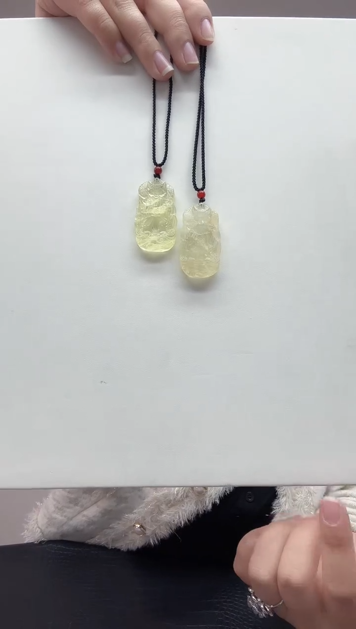 颈饰未镶嵌水晶天然黄水晶九尾狐吊坠05