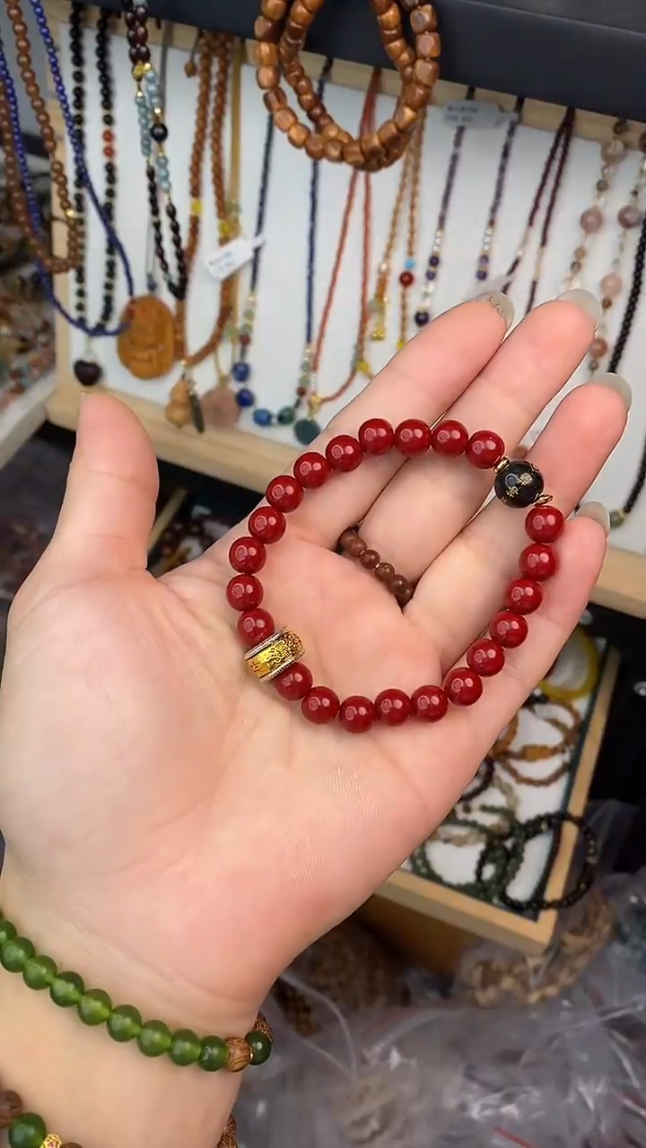 含辰砂工艺品朱砂合金莲花8mm单圈