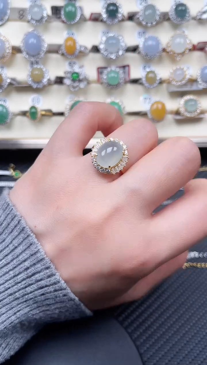【闪购商品】翡翠戒指银S925镶嵌天然A货翡翠40