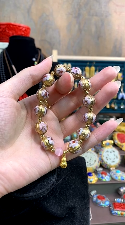 非遗手工艺 花丝镶嵌 手串 金地 瓜棱