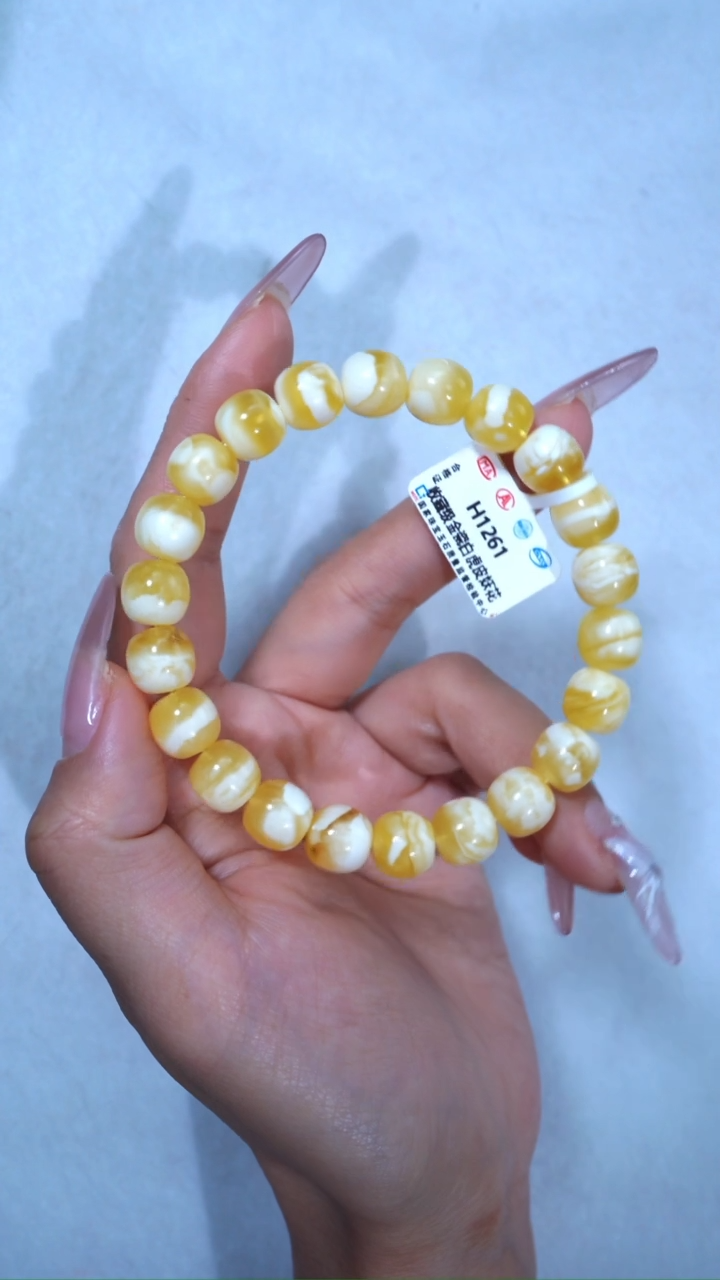 【闪购商品】蜜蜡手链未镶嵌261，收藏级10mm金瓷白超高桩虎皮妖