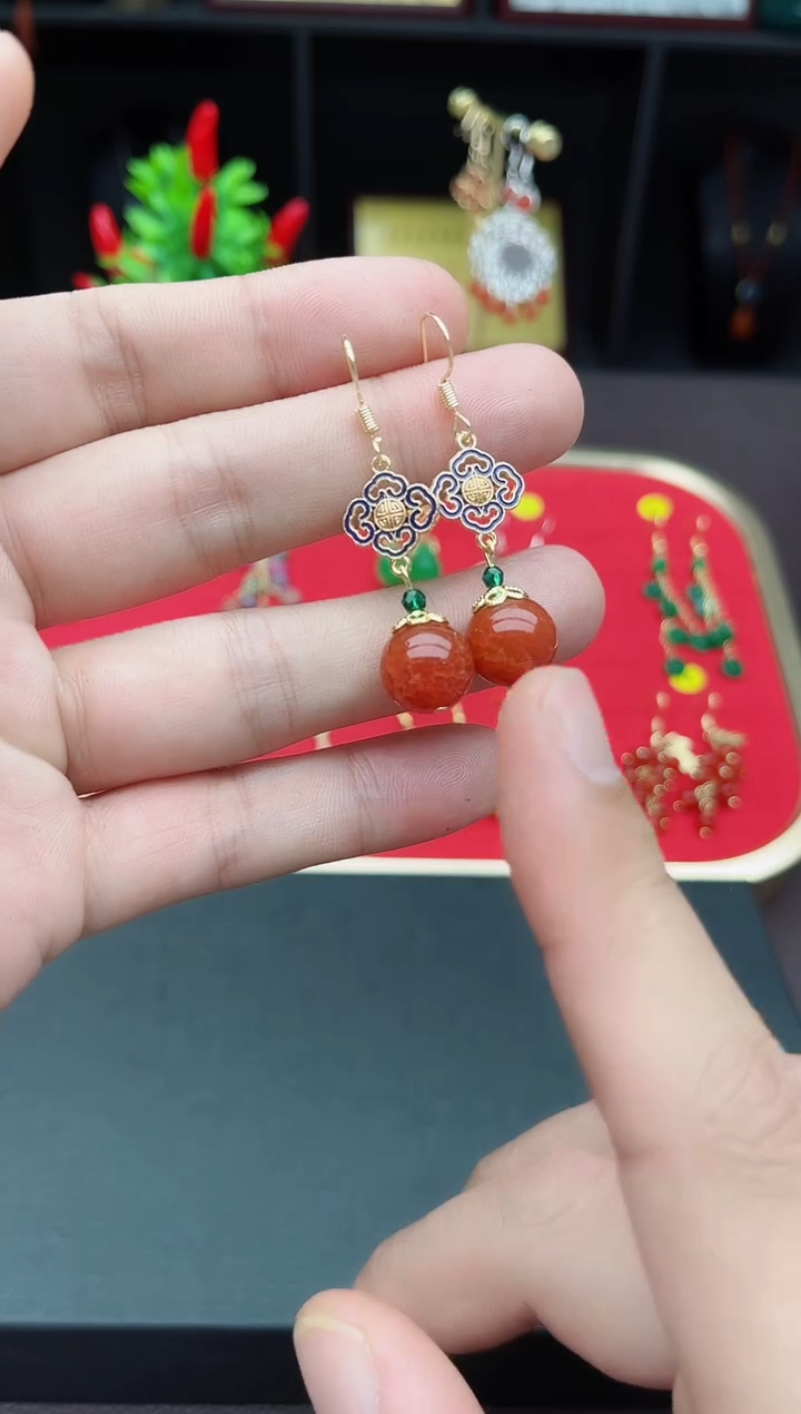 【闪购商品】玛瑙/玉髓耳钉银S925镶嵌223000