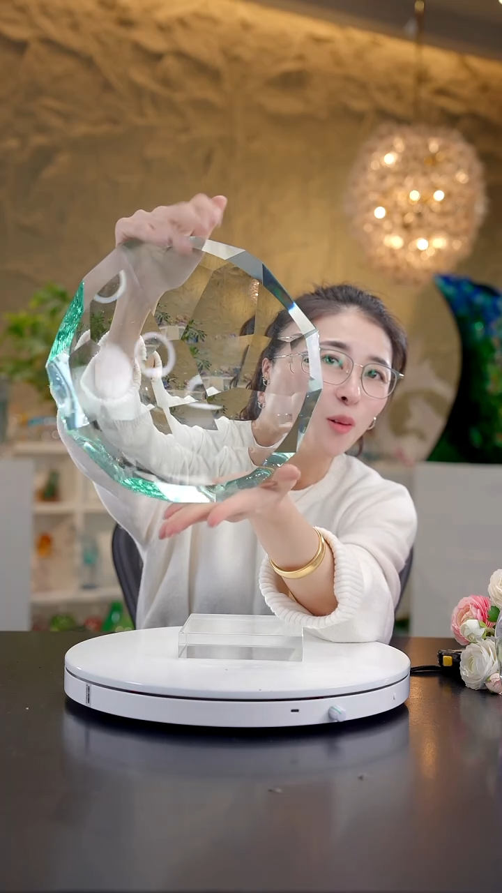 手工艺品琉璃湖水绿不规则切面设计款果盘