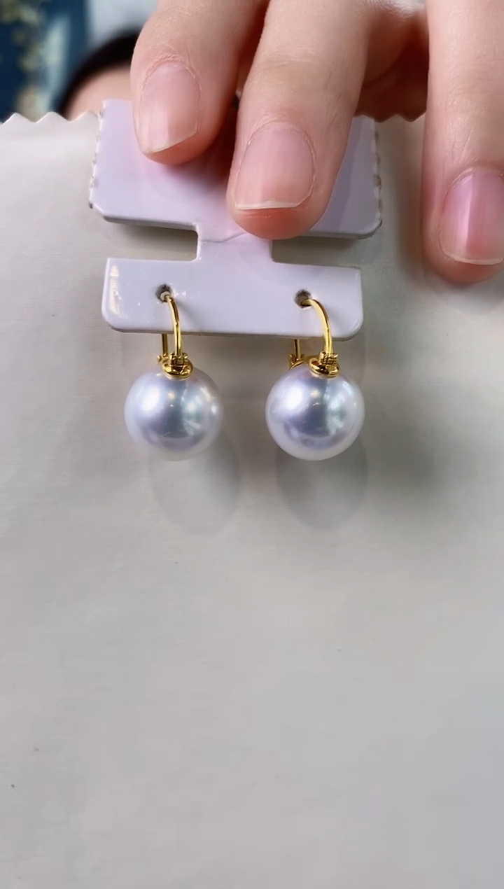 【闪购商品】海水珍珠耳饰18K金镶嵌12-13澳白珍珠耳饰