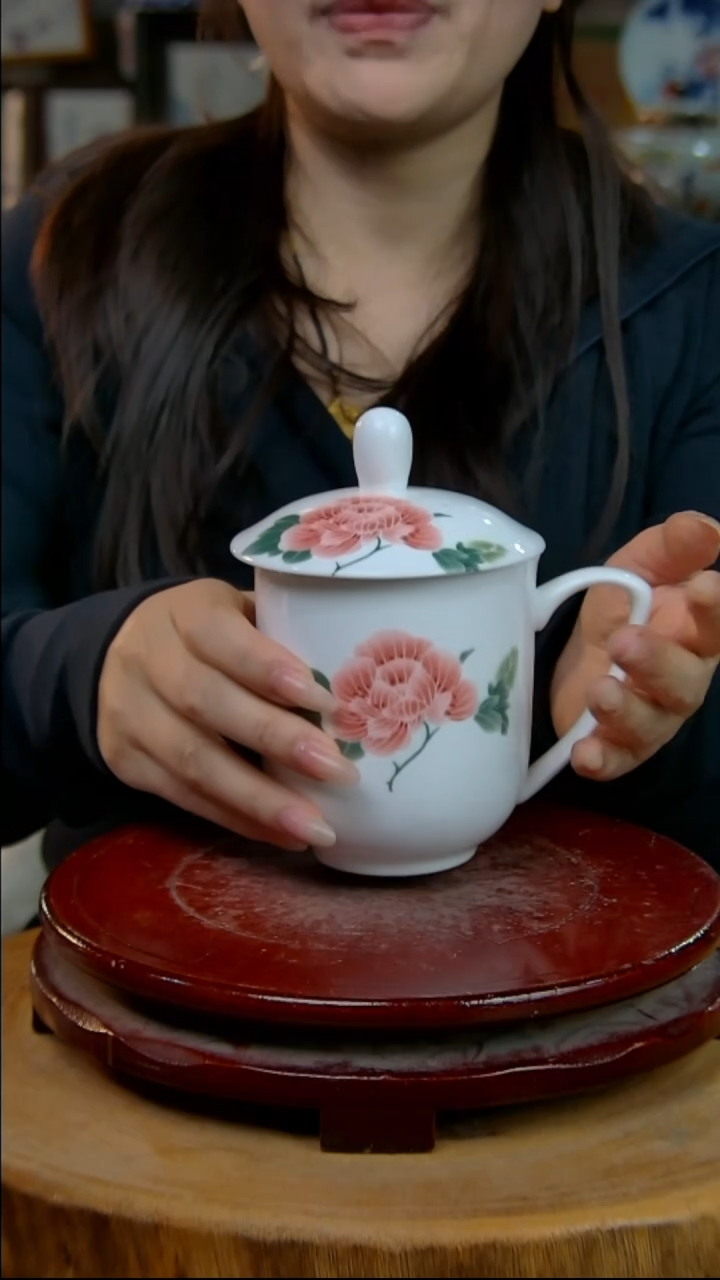 摆件陶景德镇陶瓷摆件芙蓉花办公杯
