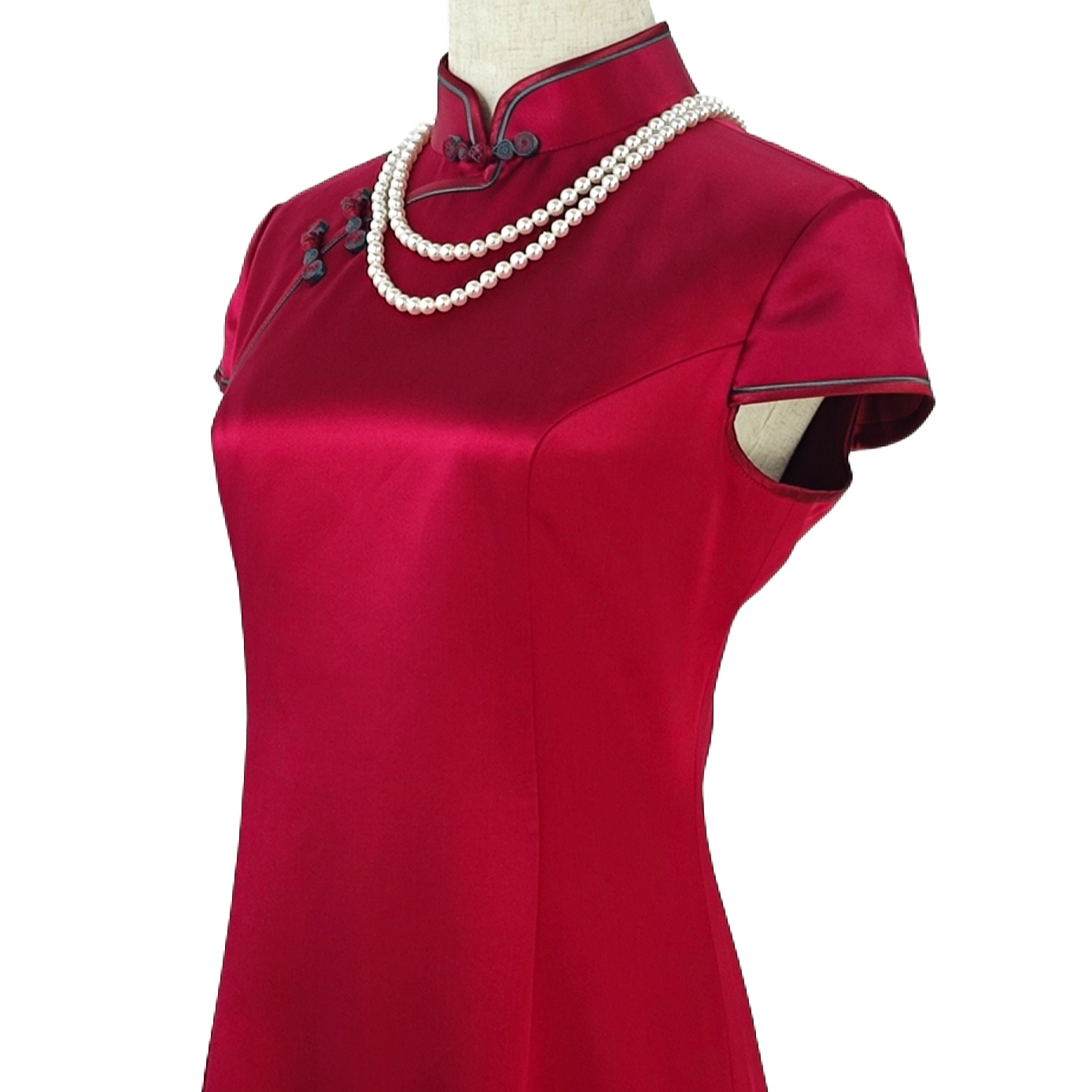 天禧纳吉·100%双层桑蚕丝喜妈妈喜婆婆显瘦酒红婚宴旗袍手工定制