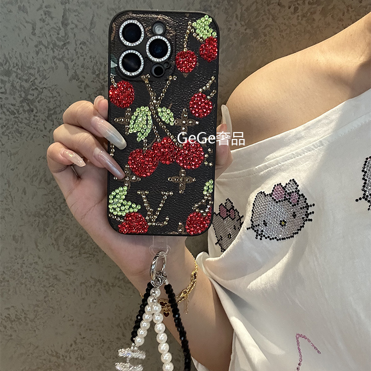 闪钻樱桃老花皮质适用苹果16promax手机壳iphone15/14/13女款12套