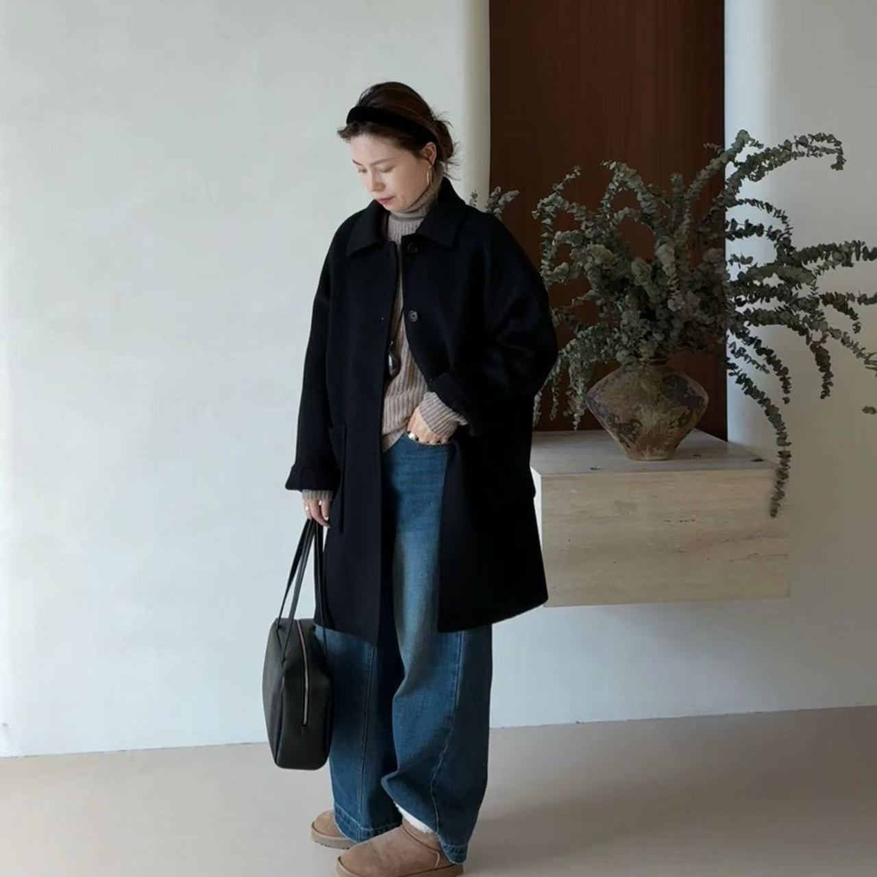 【苏黎世】HANI冬季新款 老钱风 中长款翻领100绵羊毛气质大衣Y195