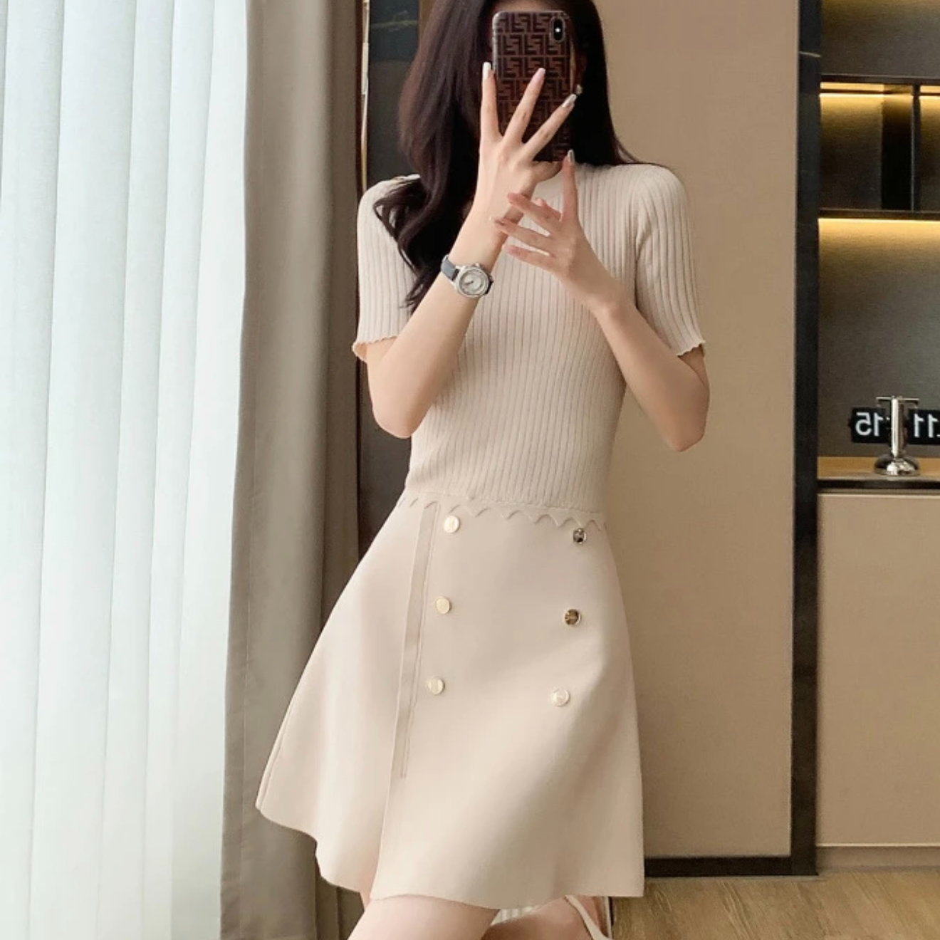 法式小香风冰丝针织连衣裙女夏季2025新款收腰显瘦小个子气质裙子
