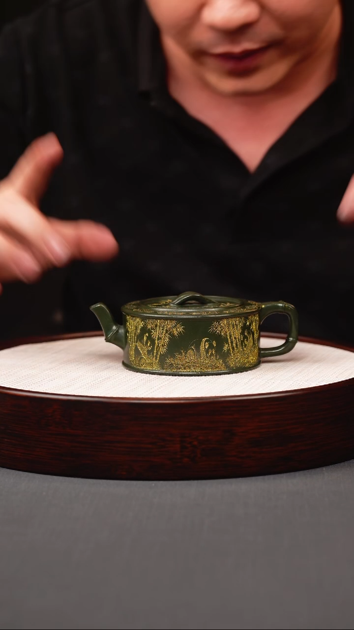 茶壶紫砂绿泥洒金竹节