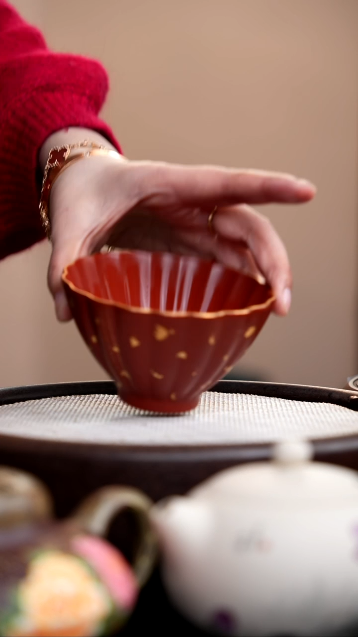 茶壶紫砂大红袍筋囊斗笠杯金边