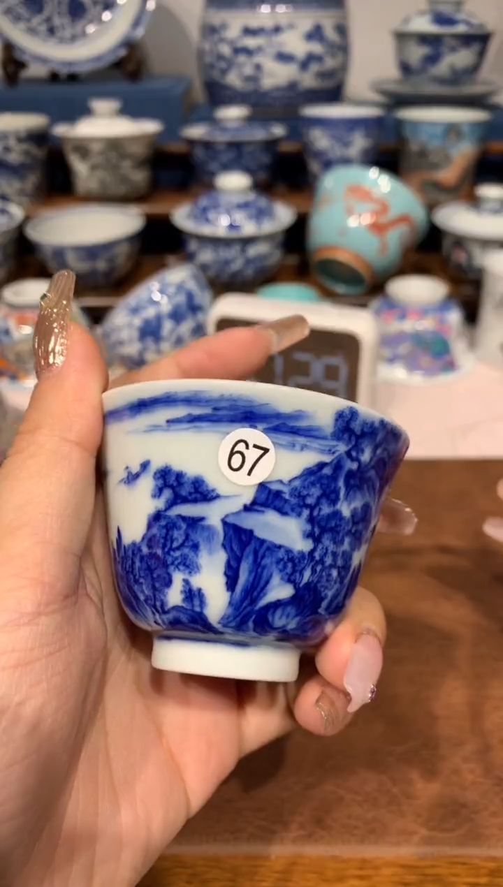 【闪购商品】摆件67青花山水杯子的额额