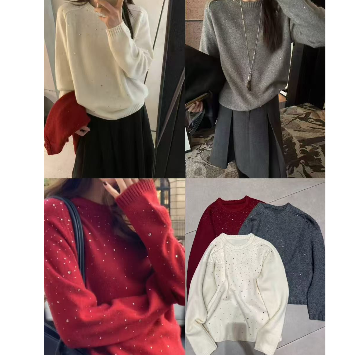 洋气烫钻针织毛衣