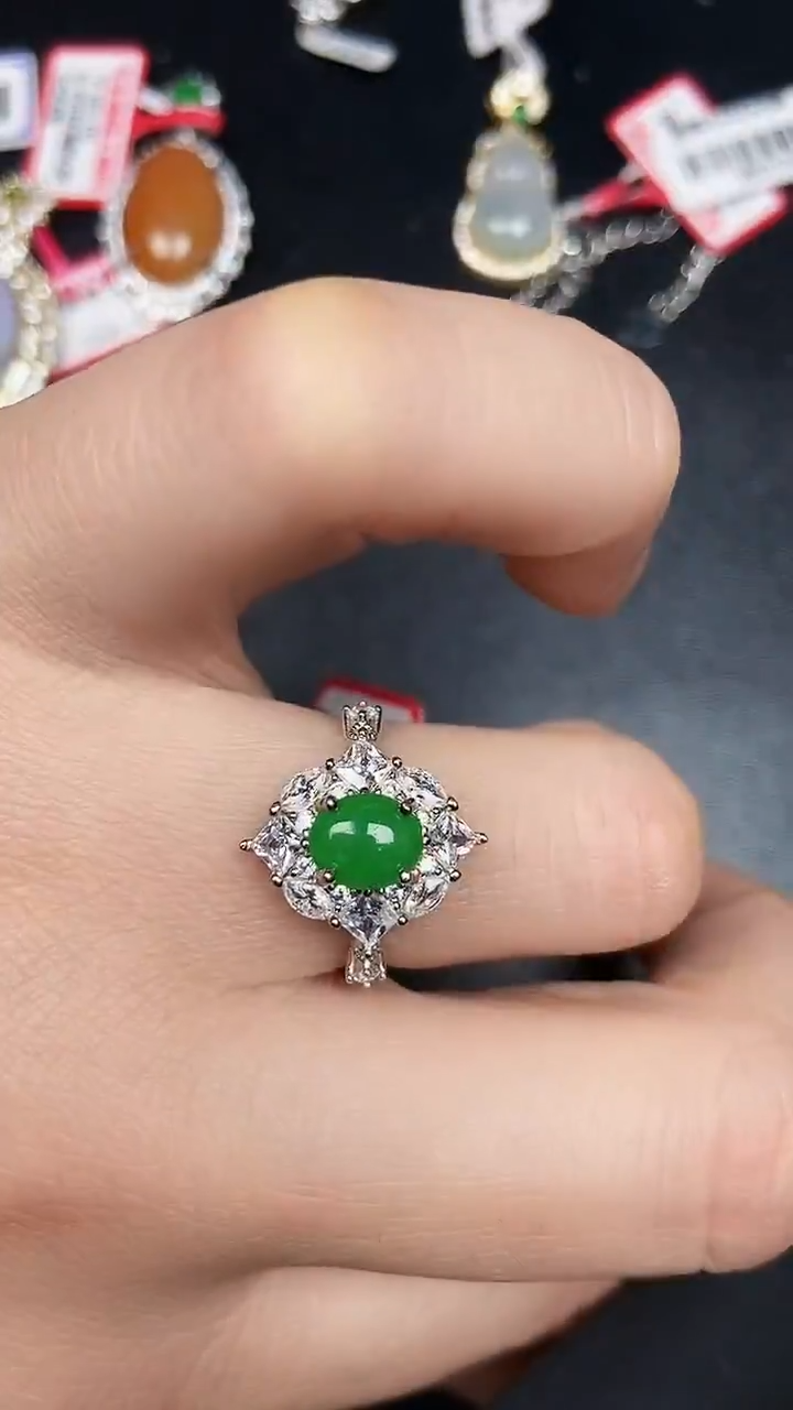 银S925镶嵌戒指翡翠3350