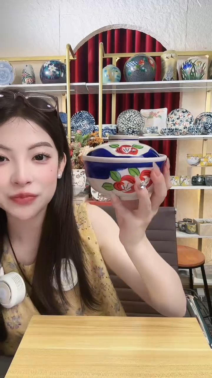 陶瓷濑户烧盖碗一个-蓝色