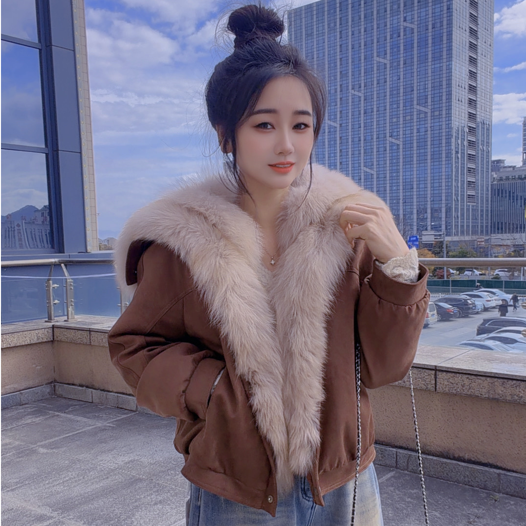 丹丹精选--100新款不可拆卸毛毛大翻领气质羽绒外套