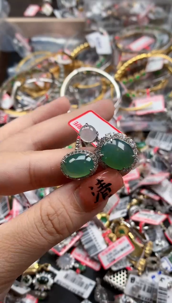银S925镶嵌戒指翡翠天然A货缅甸翡翠