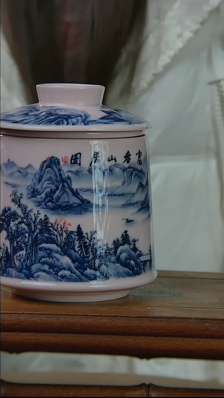 摆件陶稀土富春山居图办公杯