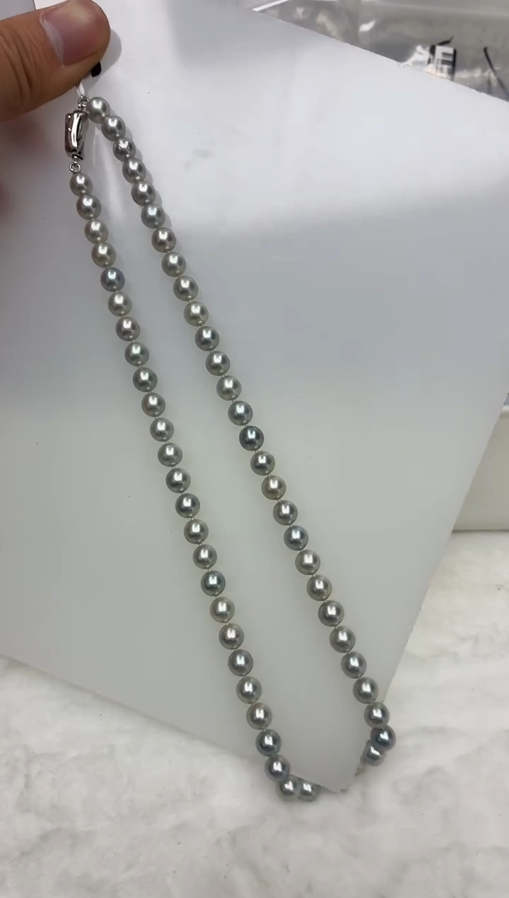 未镶嵌DA海水珍珠灰珠串链7-8 y1111