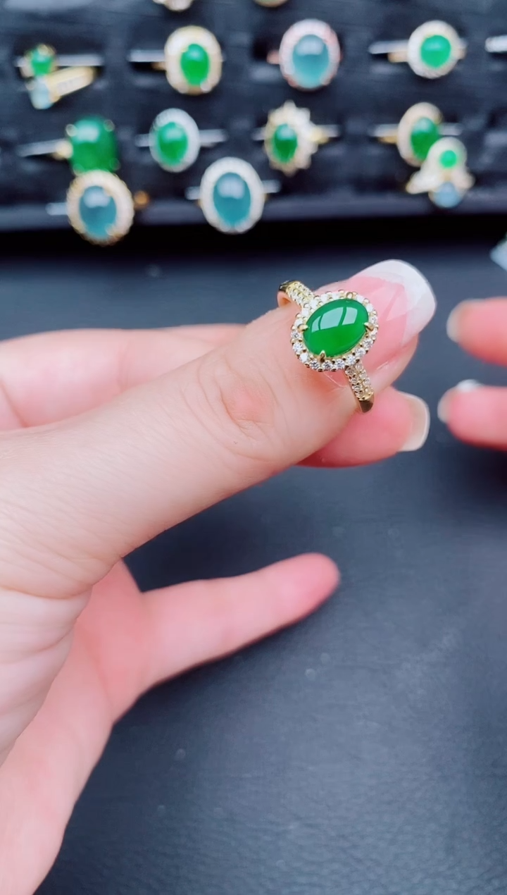 翡翠戒指银S925镶嵌天然a货翡翠513